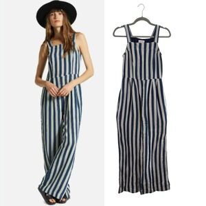 Brixton  100% Cotton Mykonos Stripe Jumpsuit Blue White Wide Leg Small
